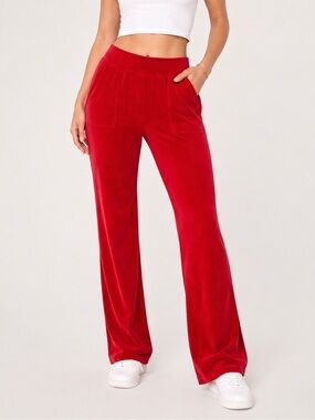 Juicy Couture Red Velour Track Pants Y2K Athleisure Lounge Size Medium